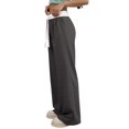 thumbnail image 3 of Women'S Contrast Color Waistband Sweatpants Wide Leg Pants with Drawstring Buckle Dark Gray M, 3 of 8