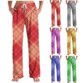 thumbnail image 1 of RKSTN Green Pajama Pants Men Plaid Print Plus Size Elastic Drawstring Waist Color Block Relaxed Wide Leg Long Pants with Pockets Unisex, 1 of 6