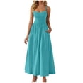 thumbnail image 1 of Amzcrzy Robes pour Femmes Couleur Unie Bretelles Spaghetti Robe d'Été Décontractée Col Rond Sans Manches Robes Soleil pour Femmes Tendance à Étages Fluide Robes Maxi avec Poches, 1 of 8