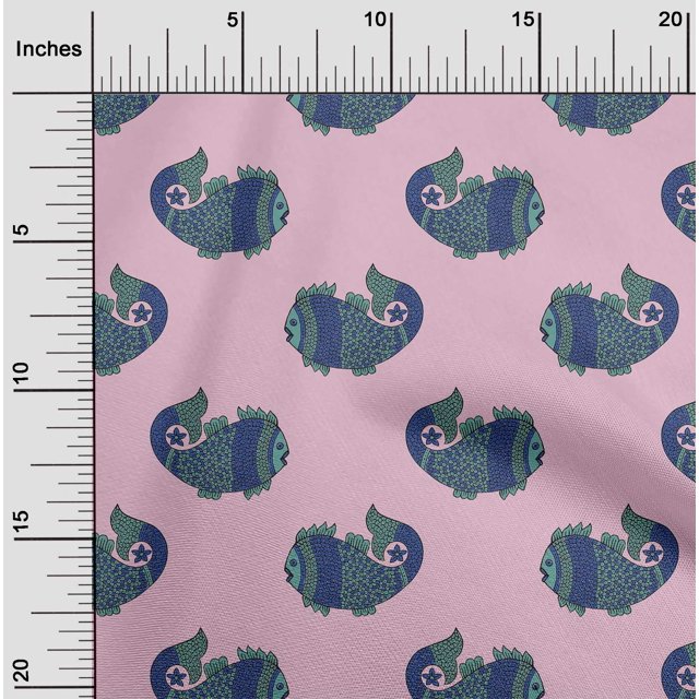oneOone Tissu Popeline de Coton Imprimé Blocs de Poisson BTY 42 Pouces de Large