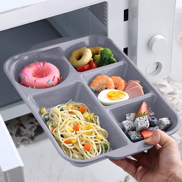 Plateau d'Assiettes Compartimentées Vaisselle Plateau de Contrôle des Portions à 5 Compartiments pour Préparation de Repas Perte de Poids / Plateau de Service en Plastique Réutilisable pour Adultes Enfants / Compatible Micro-Ondes Lave-Vaisselle