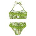 thumbnail image 4 of TiaoBug Girls 2 Pcs Mermaid Bikini Sets Shiny Halter Ruffles Crop Top with Triangle Brief Bathing Suit Tankini Green A 140, 4 of 5