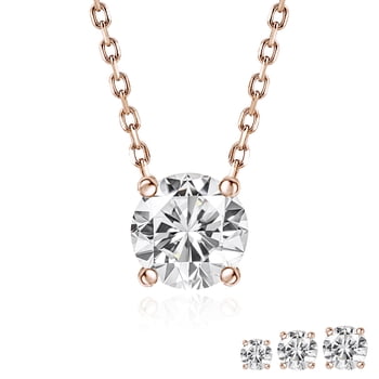JeenMata Collier Pendentif Solitaire Classique en Diamant de Laboratoire 0,75 Carat Taille Ronde - en Placage Or Rose 18K pour Femmes