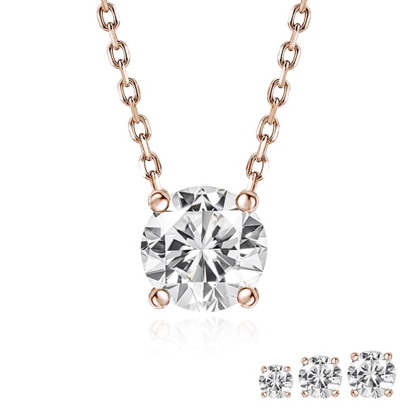 JeenMata Lab Grown Diamond 0.75 Carat Round Cut Classic Solitaire Pendant Necklace - in 18K Rose Gold Plating for Women