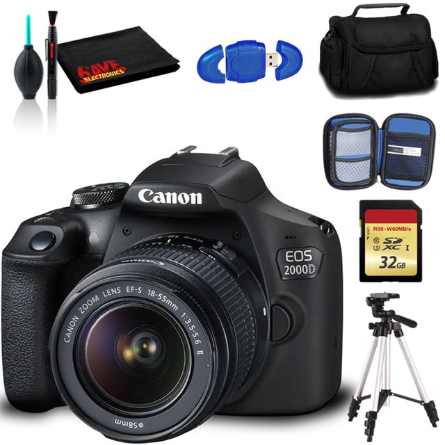 Canon EOS 2000D Appareil Photo Reflex Numérique avec Objectif EF-S 18-55mm F/3.5-5.6 IS II (Modèle Intl) avec Kit Mémoire, Étui, Trépied, et Plus (Modèle International)
