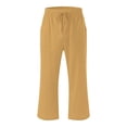 thumbnail image 4 of Bocqde Womens Capri Pants Cotton Linen Elastic Waisted Drawstring Casual Cropped Trousers with Pockets, 4 of 5