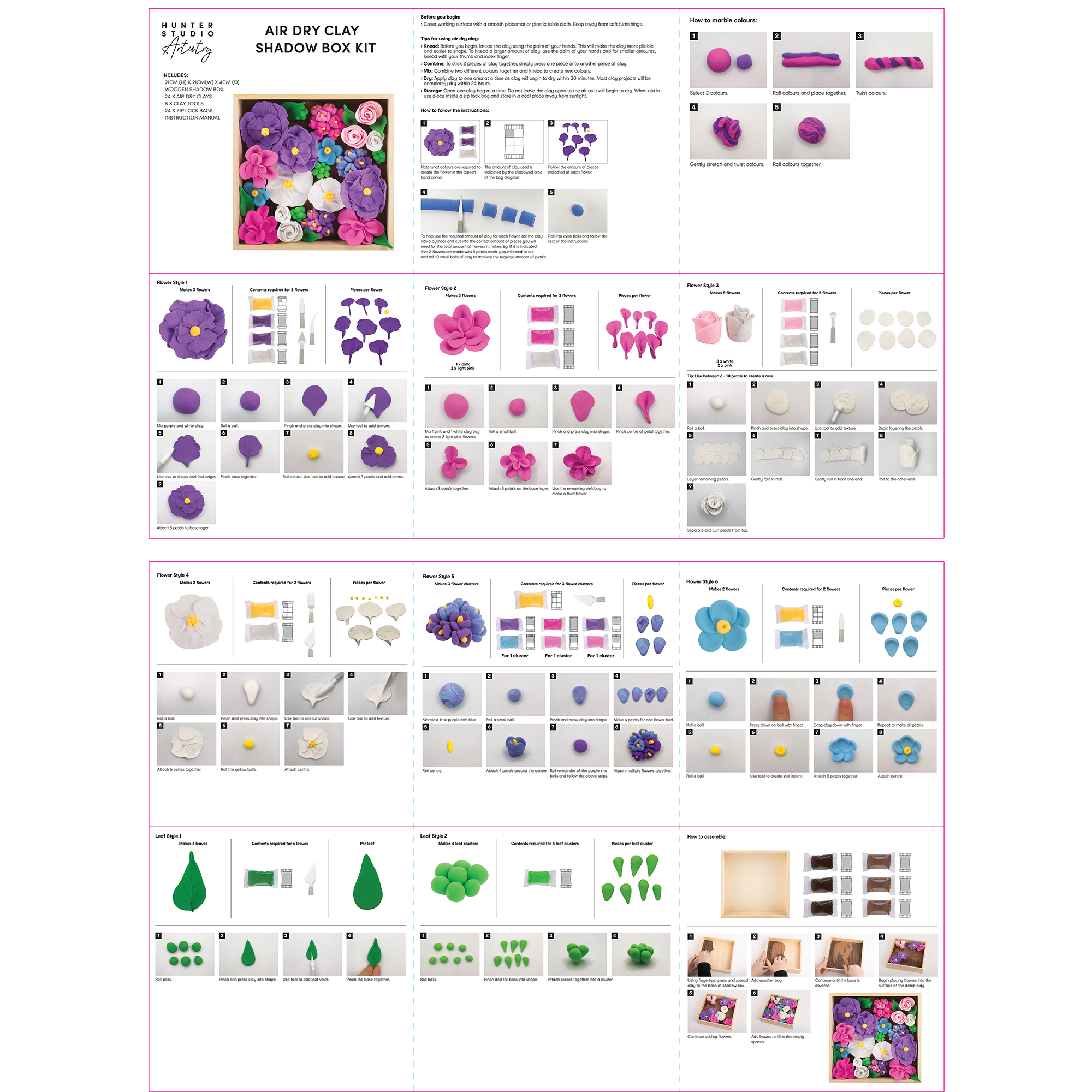 Air Dry Clay Shadow Box Kit - Floral