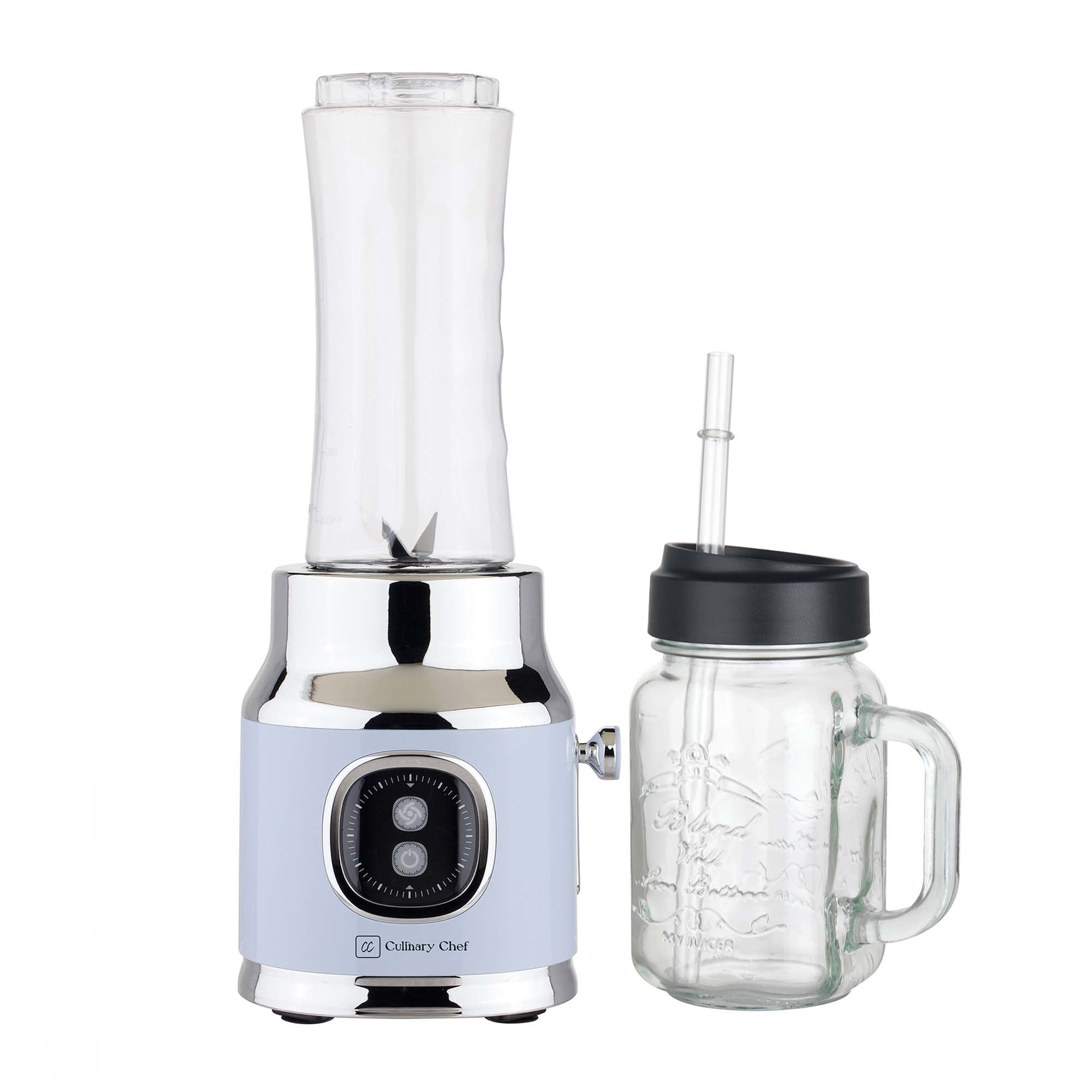 Culinary Chef 300-Watt Retro Smoothie Maker with Stainless Steel Blade, Mason Jar and Straw Included