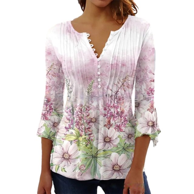maskred Hauts à Manches 3/4 T-Shirt Évasé Tunique d'Été Lavable Attrayant Exquis Multicolore Mode Chic Plage Rose TG
