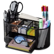Deli Mesh Desk Organizer with Drawer, 8 Compartments, Black