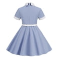 thumbnail image 5 of TopLLC Robe à Manches Courtes à Col Rond Robe d'Été Rétro pour Filles avec Ceinture à la Taille Couleur Bouton Robe à Manches Courtes à Col Rond Robe pour Fille, 5 of 5