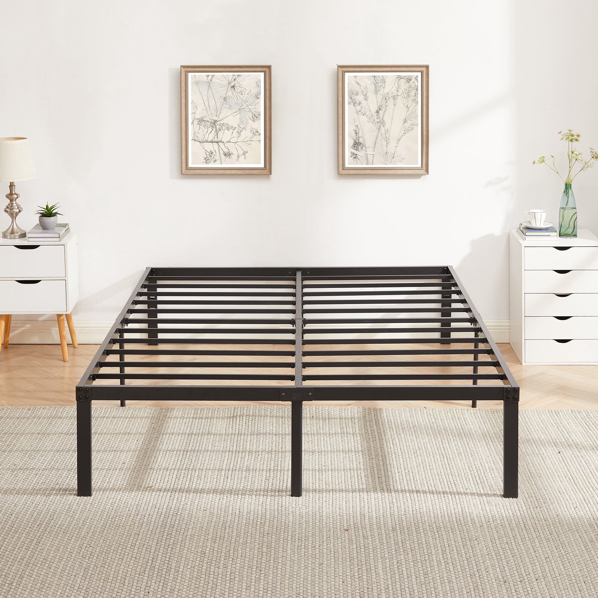 VECELO 16' Queen Size Metal Platform Bed Frame, Black, Queen