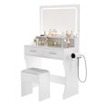 thumbnail image 1 of BeesClover Vanity Desk with Mirror and Lights, 3 Color Modes Makeup Vanity with Cushioned Stool, 2 Drawers & Charging Station, Modern Dressing Table for Bedroom, Makeup Studio, 1 of 8