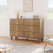 6 Drawer Dresser with Deep Drawers for Bedroom, Modern Wooden Chest Dresser with Deep Drawers with Vintage Pattern Design, Metal Handle