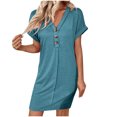 thumbnail image 4 of Robe Femme Été Décontractée Manches Retroussables Robe T-Shirt Couleur Unie Mini-Robe à Col en V, 4 of 8