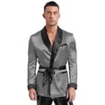 thumbnail image 4 of RUNQHUI Men Silky Satin Smoking Jacket Robe Kimono Bathrobe Luxurious Light Weight Bath Robe Housecoat Gray M, 4 of 8