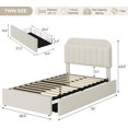 thumbnail image 2 of Bingirl Twin-Size Bed Frame with Storage Headboard and 2 Drawers - Boucle Upholstered Platform Bed with Bookcase, Easy Assembly, No Box Spring in Beige White, 2 of 8