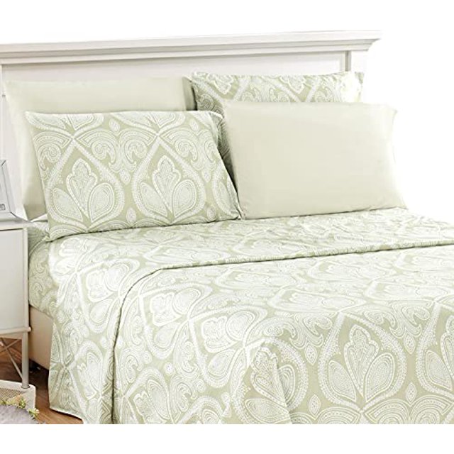 LDC Full Bed Sheets Set - Full Sheets Brushed Microfiber 1800 Thread Count Bedding - Wrinkle, Stain, Fade Resistant - Deep Pocket Full Size Sheets Set - 6 PC (Full, Paisley Ivory)