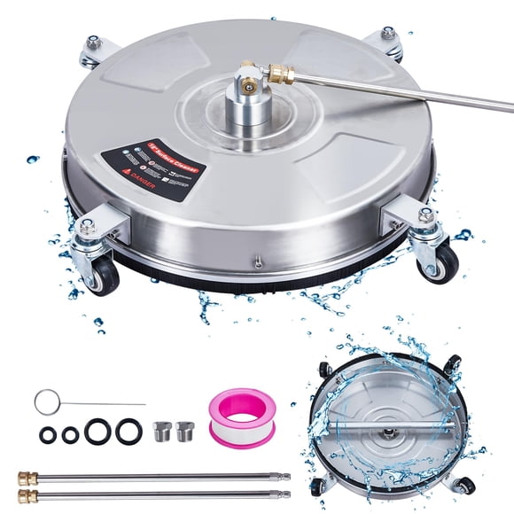 Pressure Washer Accessories Surface Cleaners – 24" Industrial Stainless Steel Cleaner w/ Dual Handles & 4 Wheels – 4000 PSI for Driveways/Decks/Concrete – Includes 2 Nozzles & Quick Connect