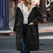 Aboser Warm Parka Jackets for Women 2024 Reversible Sherpa Lined Hooded Quilted Jacket Winter Zip Up Padded Outerwear Solid Midi Length Overcoat
