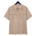 thumbnail image 2 of Timegard Cotton Linen Tops for Women Short Sleeve Button down Shirts Solid Color Casual Tops with Pockets, 2 of 7