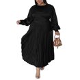 thumbnail image 4 of LUXUR Femmes Maxi Robe de Cou Robes de Couleur Unie Décontracté en Vrac Manches Longues Noir 4XL, 4 of 5