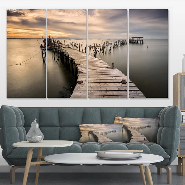 Carrasqueira Old Wooden Pier - Seashore Photo Canvas Art Print