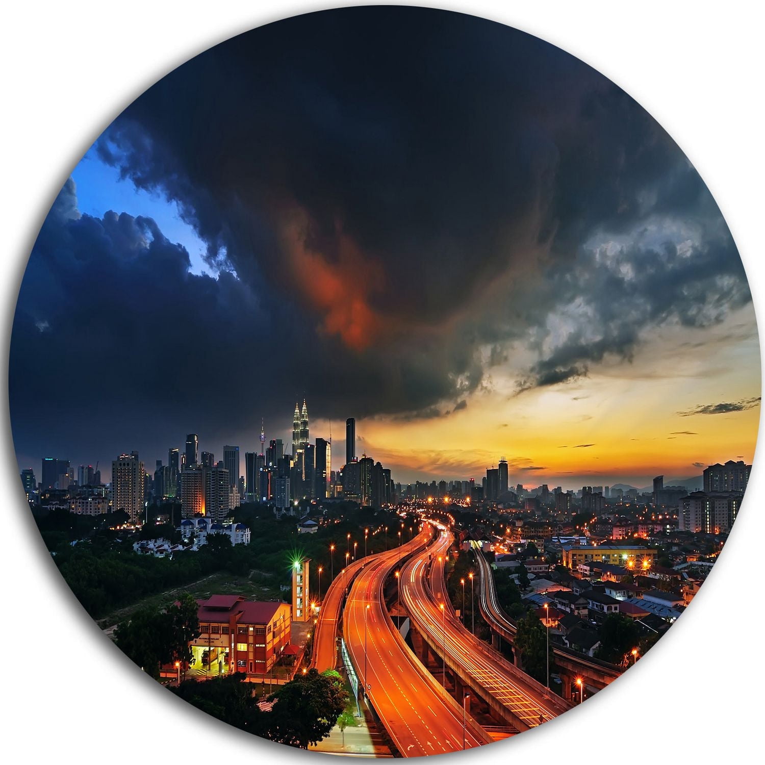 Art mural en métal Design Art Autoroute surélevée dans Kuala Lumpur ultra brillant en cercle
