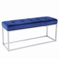 thumbnail image 3 of Blue Velvet Upholstered bench with stainless stain base., 3 of 3