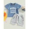 thumbnail image 2 of Gupgi 2Pcs Baby Boy Clothes Short Sleeve Letters Print T Shirt Elastic Waist Pockets Shorts Set, 2 of 9