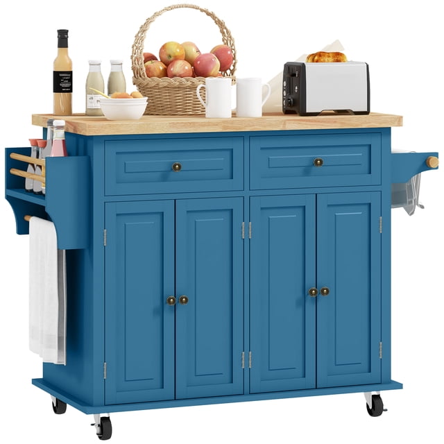 HOMCOM Îlot de Cuisine Moderne Roulant avec Tiroirs, Bleu