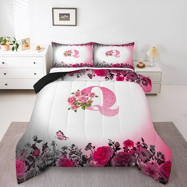 Erosebridal Ensemble de Literie Monogrammée pour Lit Simple, Couette Personnalisée avec Initiale, Décoration avec Lettre, Réversible, Légère, 2 Pcs