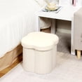 thumbnail image 1 of PINPLUS 12.6" White Ottoman Storage Box, Folding Storage Seat Box, Small Footstool For Living Room, Kid's Toy Chest Box, Teddy Flower Shape, 1 of 7
