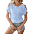 thumbnail image 1 of Plebaso T-Shirts à Épaules Dénudées pour Femmes Manches Courtes Col Rond Blouses Tuniques Décontractées Ajourées, 1 of 6