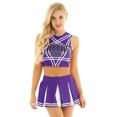 thumbnail image 1 of Aislor Ensemble Court de Pom-Pom Girl pour Femmes avec Mini Jupe Plissée Ensemble d'Uniforme de Cheerleading Violet P, 1 of 7
