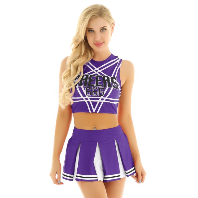 Aislor Ensemble Court de Pom-Pom Girl pour Femmes avec Mini Jupe Plissée Ensemble d'Uniforme de Cheerleading Violet P