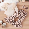 thumbnail image 3 of MesaSe Toddler Baby Girl Fall Clothes Solid Ribbed Long Sleeve Romper Flower Pattern Flare Pants Bow Headband Outfit, 3 of 8