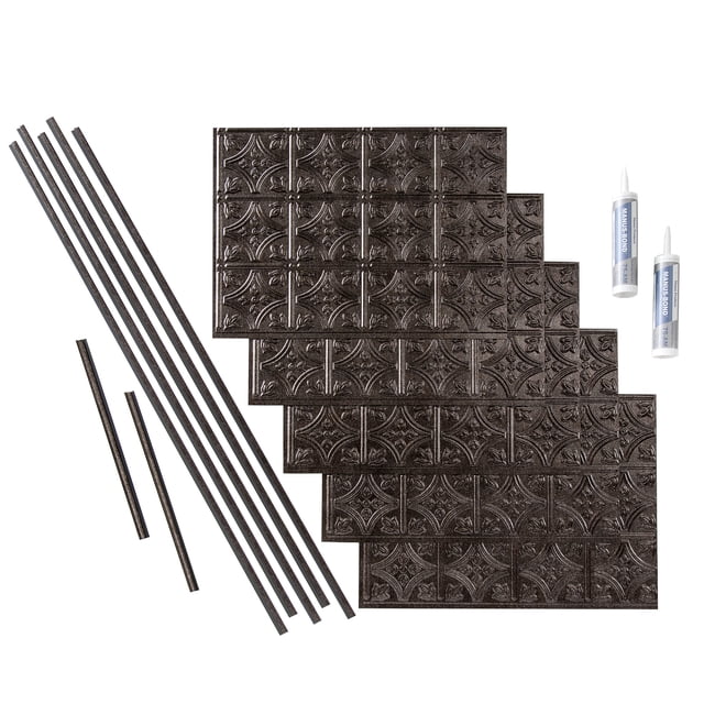 Fasade Traditional Style 1 Vinyl Backsplash Kit Galvanized Steel 15 sq ft