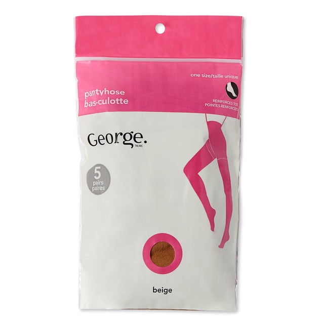 George Collants pour Femmes, Lot de 5, beige, Collants en nylon Transparent avec Bout Renforcé, Emballés dans un Sac Refermable Blanc et Rose Présentant une silhouette de Jambe, Taille Unique, Convenant au Bureau Ou aux occasions Spéciales.