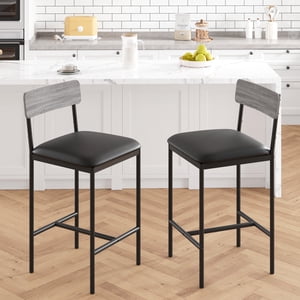 EastVita Bar Stools Set of 2, Kitchen Bar Stools with Footrest, 25.5 Inches Upholstered Bar Chairs with Back, Counter Height Barstools for Counter Bar, Island, Grey