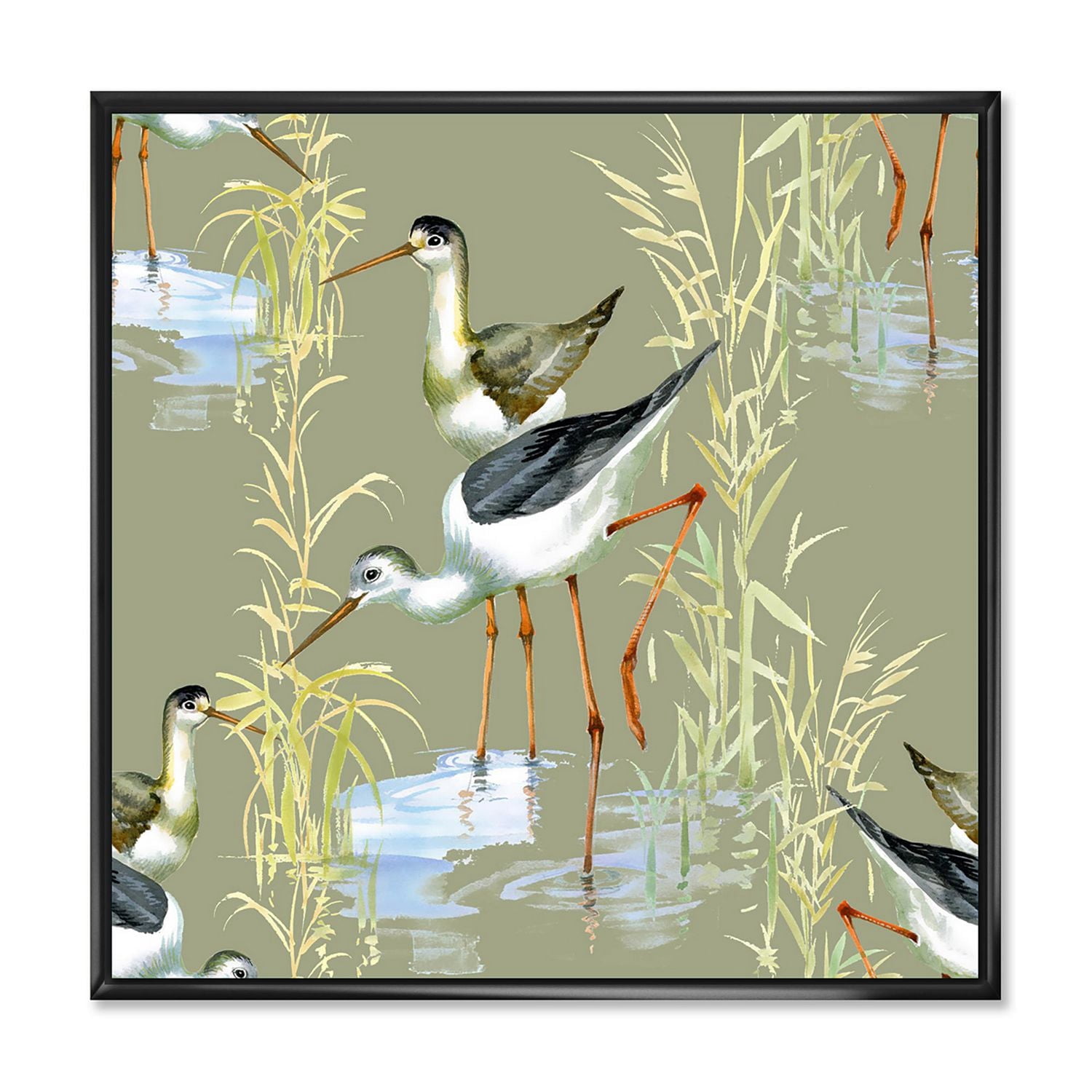 Designart Hérons Oiseaux Dans L'eau ART MURAL À CADRE FLOTTÉ