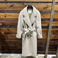 thumbnail image 1 of QueenLine Cashmere Long Loose Double breasted Wool Camel Black,  Belt Classic Commuter Coat, 1 of 22