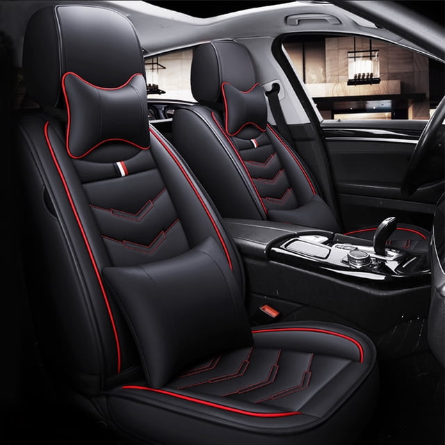 Maidao 2pcs Car Seat Cover Front Seats Only for Honda for Ridgeline 2006-Present 2 Seats Leather Airbag Compatible Water Resistant Front Set Cushion Protector Black and Red