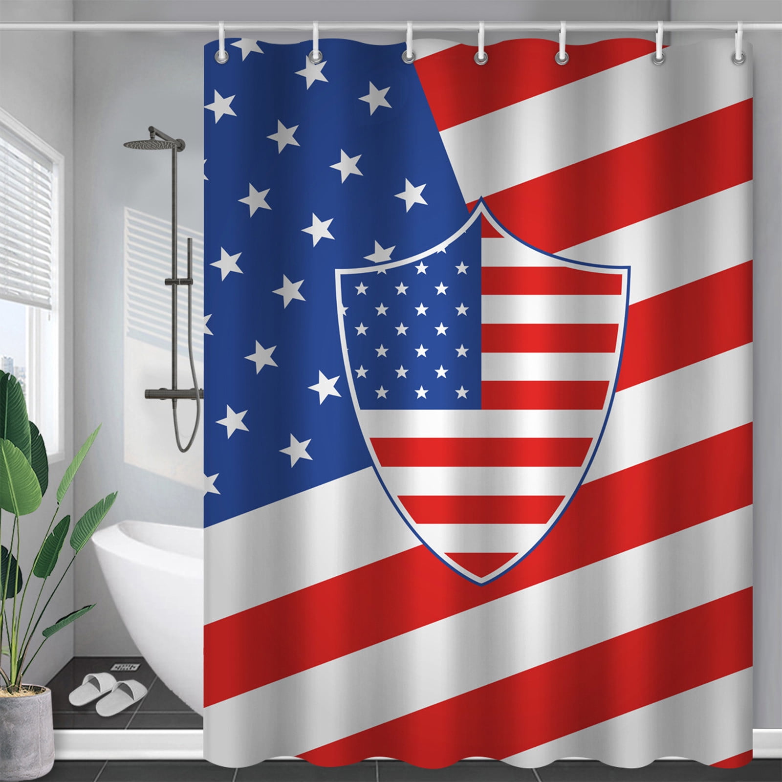 Chmadoxn Memorial Day Decorations, Shower Curtain For Bathroom Modern Shower Curtain Universal For All Seasons In Bath Long Shower Curtains Set ，American Flag Pattern With Stars And T Shower Curtain