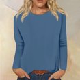 thumbnail image 2 of Timegard Womens Tops Long Sleeve Round Neck Solid Color Basic Tee Fall Casual Comfy Loose Tops Blouse, 2 of 5