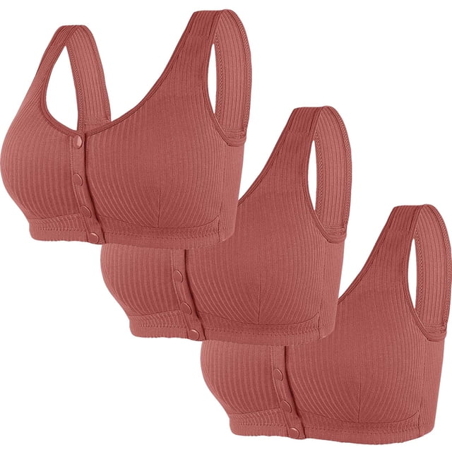 2 Packs Stripes Bras for Womens No Underwire Front Button Brassiere 18 Hour Full-Coverage Bras High Elasticity Ultra Comfort Soft T-Shirt Bra Training Yoga Bras