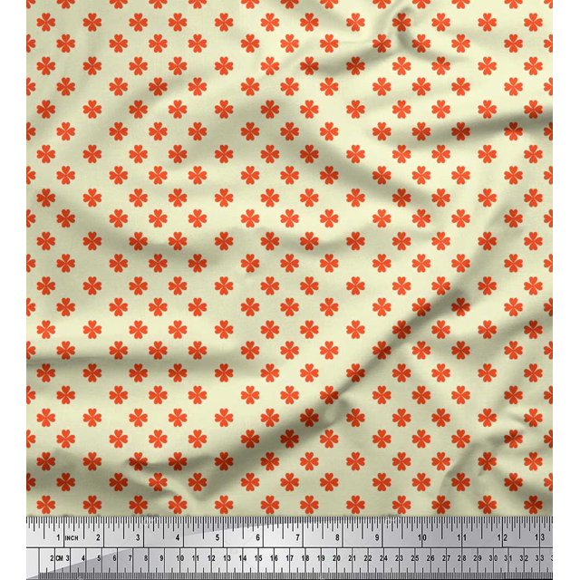 Soimoi Rayon Fabric Clover Leaves Printed Fabric 1 Yard 42 Inch Wide