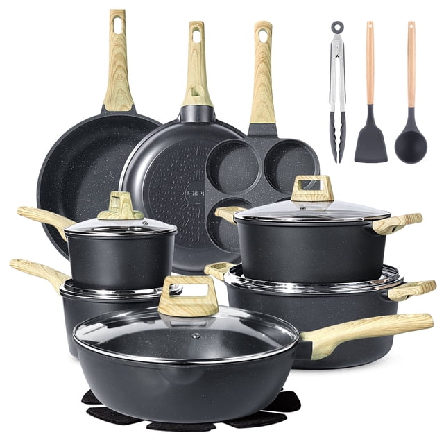 GIPP 22pcs Kitchen Cookware Sets,Pots and Pans Set Non stick,Dishwasher Safe Induction Cookware