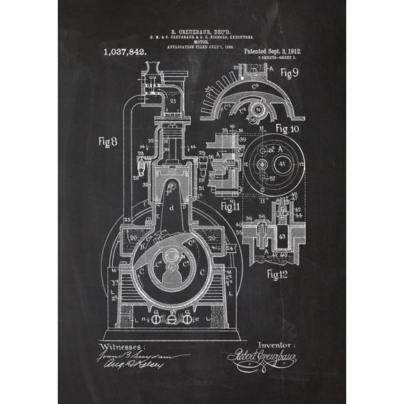 Engine Motor Mechanic Blueprints Posters Picture Vintage Mechanical Enthusiast Wall Art Decor Home Decoration For Living Room50 x 70 cm (without frame),SKU-12