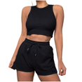 thumbnail image 1 of ShomPort Womens 2PC Matching Set Sleeveless Round Collar Crop Tops High Elastic Waisted Drawstring Shorts Comfort Athletic Outfits, 1 of 6